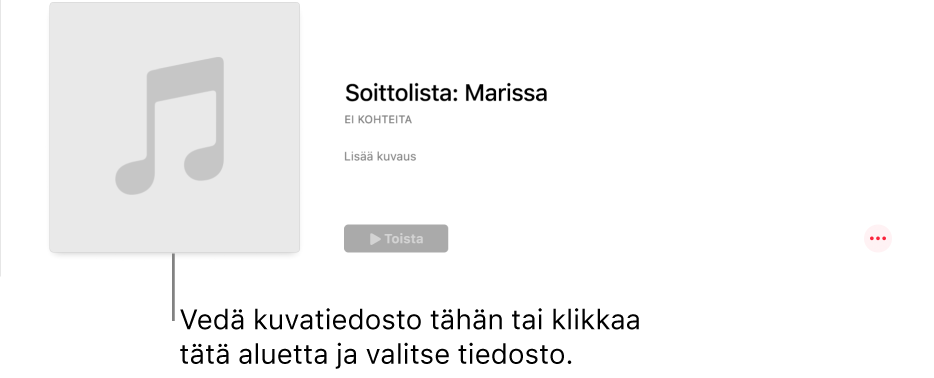 Soittolistaa, jossa on personoitu kuvitus, voi muokata milloin tahansa. Vedä kuva kuvitusalueelle muokataksesi sitä.