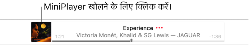MiniPlayer खोलने के लिए बैनर के बाएँ ओर ऐल्बम आर्ट पर क्लिक करें।