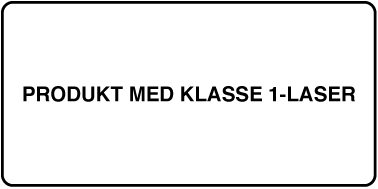 En etikett der det står «Produkt med Klasse 1-laser».
