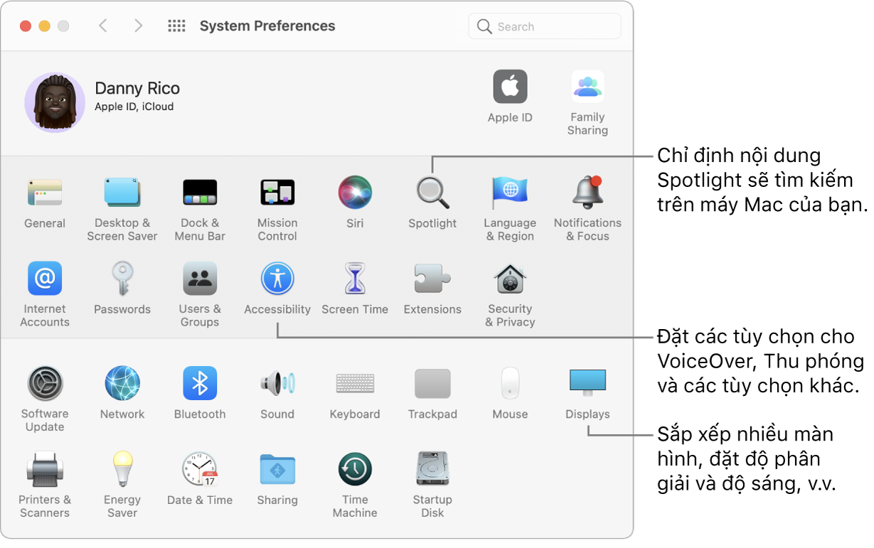 Cửa sổ Tùy chọn hệ thống.