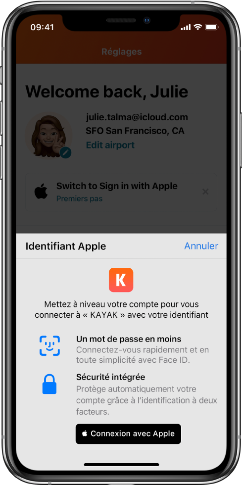 Une app qui affiche un bouton « Connexion avec Apple ».