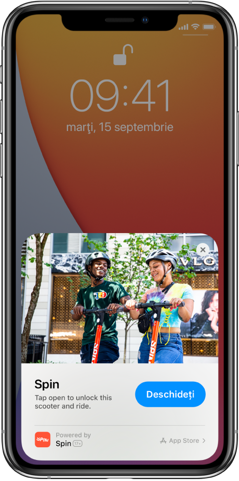 Un App Clip afișând partea de jos a ecranului de blocare al iPhone-ului.