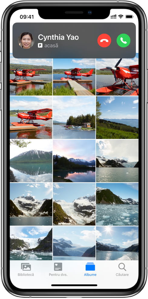 Un ecran afișând în partea de sus o notificare banner pentru un apel recepționat. Butoanele Refuzați și Acceptați se află în dreapta sus.