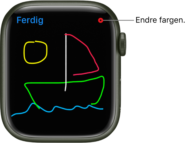 Tegneområdet med en tegning i midten og fargevelgeren øverst til høyre.