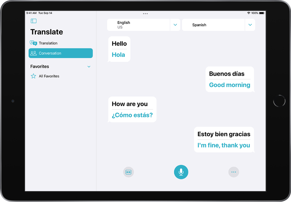 Етикетът Conversation (Разговор), показващ балончета с разговори и техните преводи.
