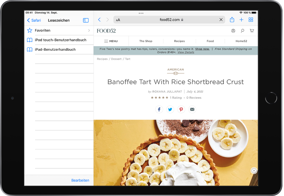 Die Lesezeichen mit der geöffneten Favoritenliste am linken Bildschirmrand und weiteren Favoriten.