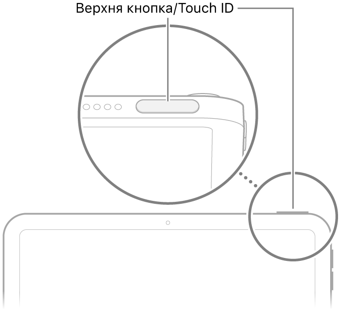 Верхня кнопка/Touch ID вгорі iPad.