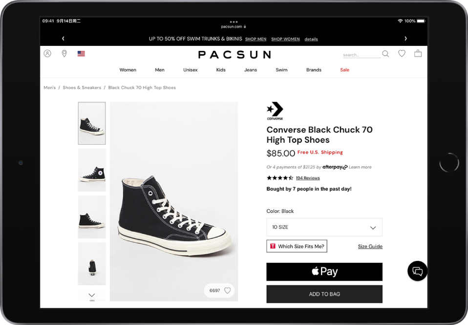 产品网页,右下方是 Apple Pay 按钮。