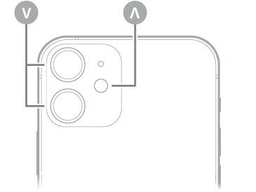 عرض للجزء الخلفي من الـ iPhone 12 mini. توجد الكاميرات الخلفية والفلاش في أعلى اليسار.