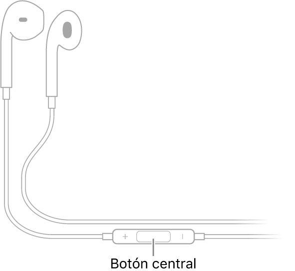 EarPods de Apple; el botón central está ubicado en el cordón que lleva al audífono derecho.