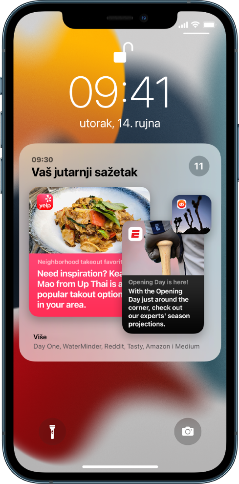 Zaključani zaslon iPhonea prikazuje Sažetak obavijesti.