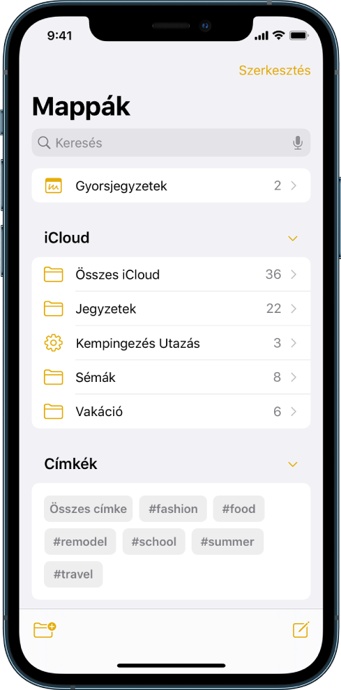 A mappalista, tetején a keresőmezővel.