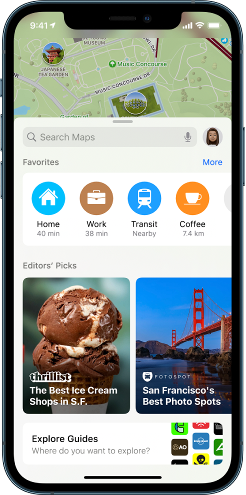 Іздеу картасының төменіндегі Explore Guides түймесі.