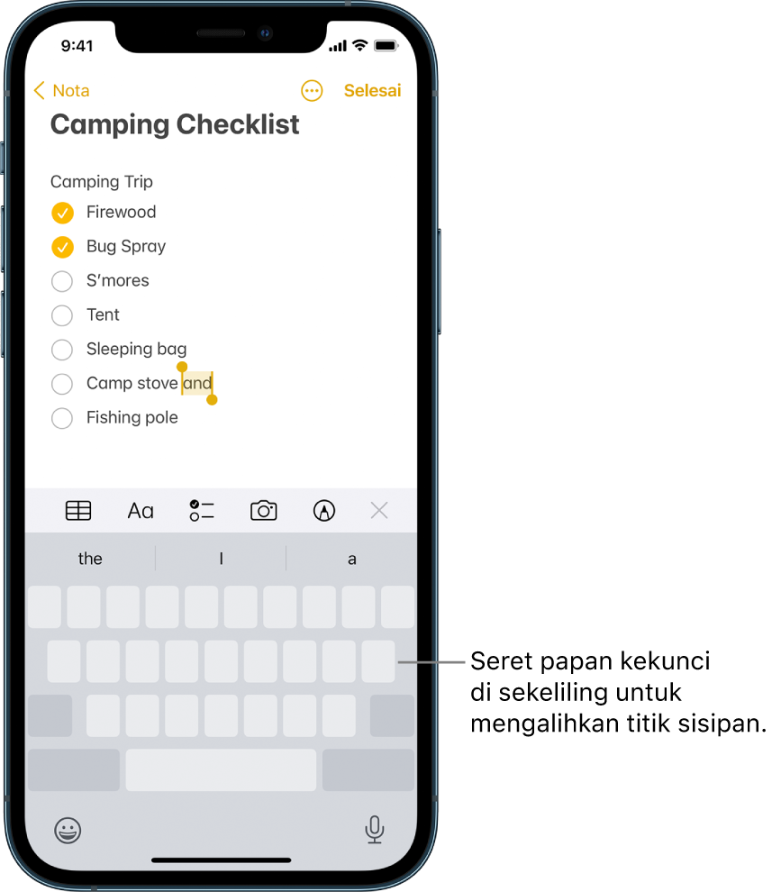 Nota sedang diedit selepas papan kekunci ditukar ke trackpad. Papan kekunci dimalapkan untuk menunjukkan yang ia kini berfungsi sebagai trackpad.
