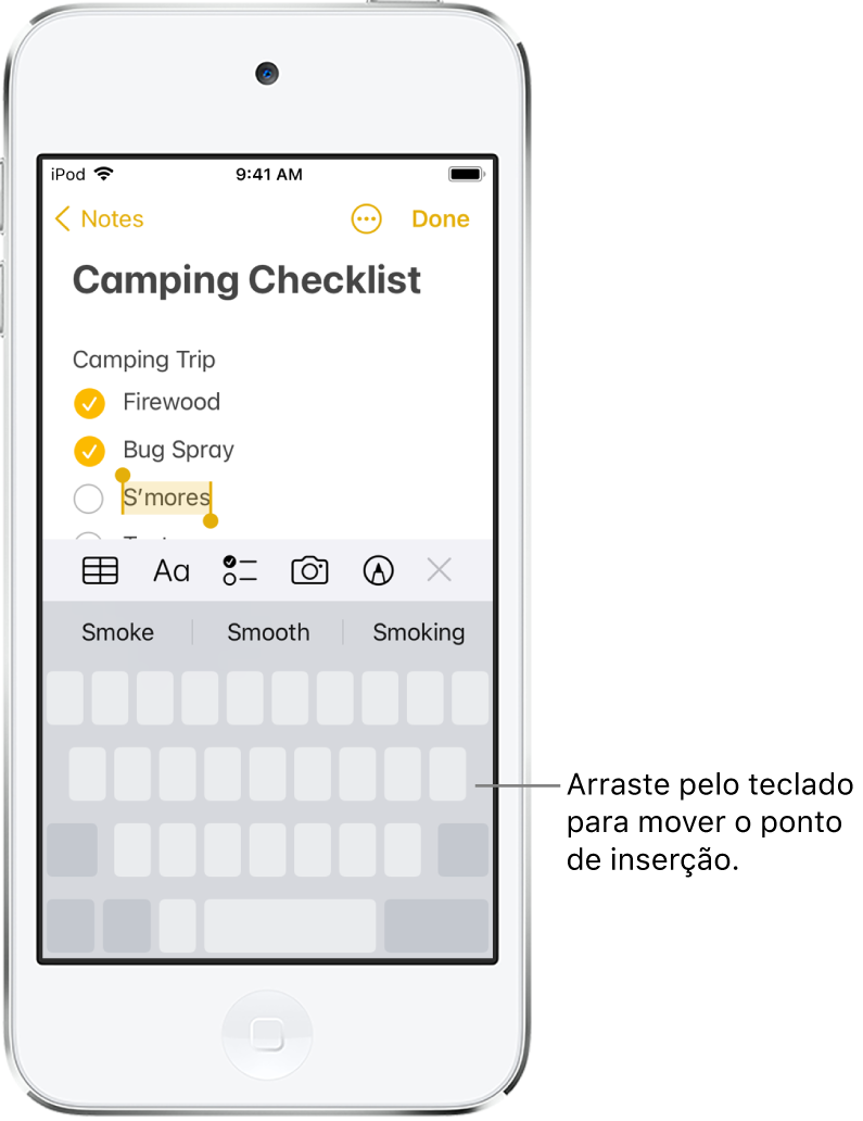 Uma nota a ser editada depois de o teclado ser transformado em trackpad. O teclado está esbatido, para mostrar que agora funciona como trackpad.