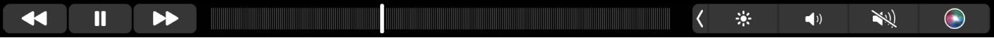 La Touch Bar de Música con botones para retroceder, pausar o avanzar lo que se está reproduciendo. También hay una barra de arrastre para desplazarse dentro de una canción.