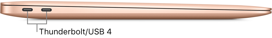 Vänstra sidan på MacBook Air med ett streck som pekar mot Thunderbolt/USB 4-portarna.