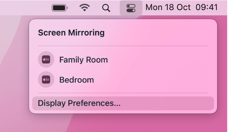 Screen mirroring options, including Apple TV, listed in Control Centre.