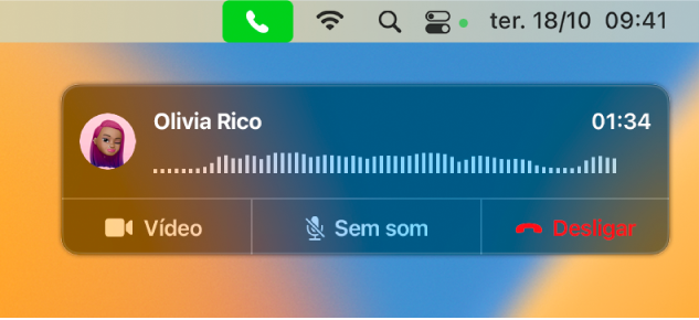 Parte de um ecrã do Mac a mostrar a janela de notificação de chamada.