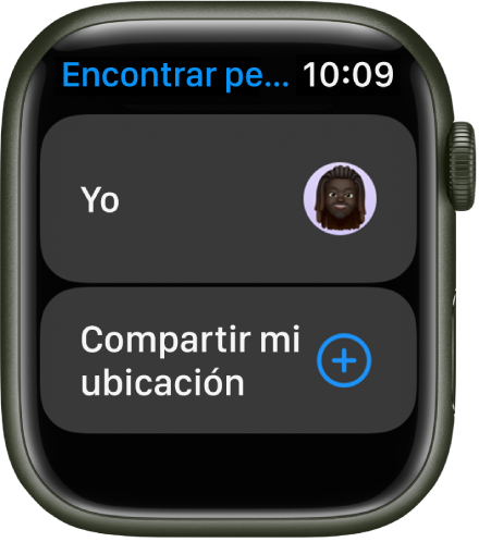 La app Buscar Personas muestra una entrada para ti y un botón Compartir mi ubicación.