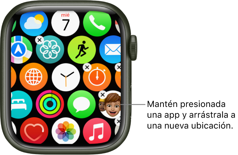Pantalla de inicio del Apple Watch en la visualización como cuadrícula.