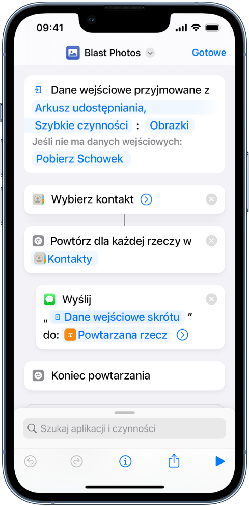 Przykładowy skrót zawierający czynności powtarzania.