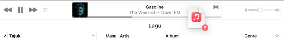 Album sedang diseret ke bahagian atas tetingkap Muzik.