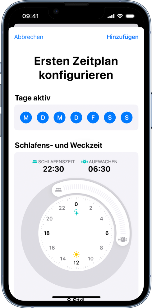 Der Bildschirm „Ersten Zeitplan konfigurieren“.