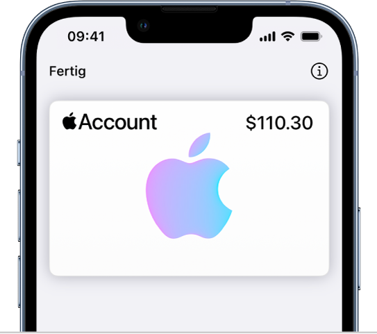 Die Apple Account-Karte in der App „Wallet“ mit dem Kontosaldo oben rechts.