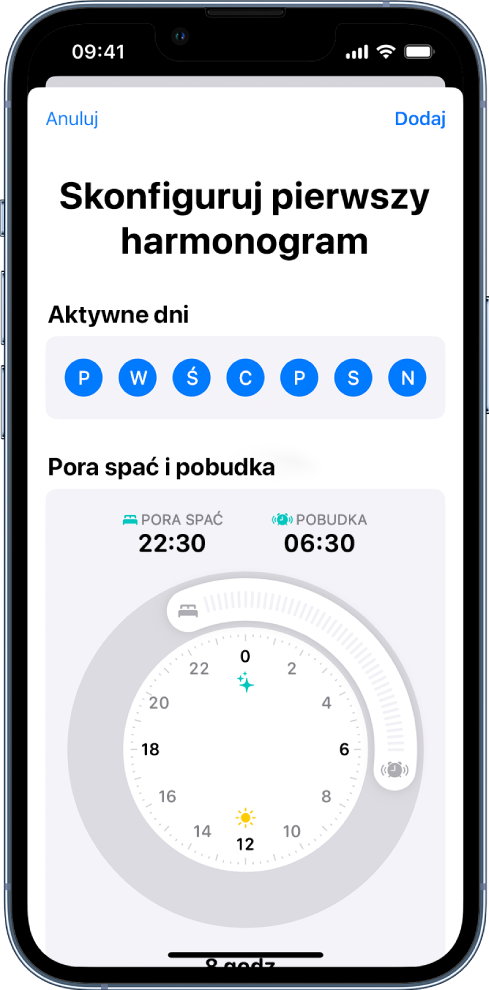 Ekran Skonfiguruj pierwszy harmonogram.