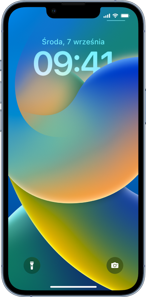 Zablokowany ekran iPhone’a, pokazujący bieżącą datę i godzinę.