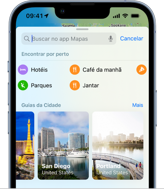 Categorias por perto abaixo do campo de busca, incluindo Jantar e Cafés.