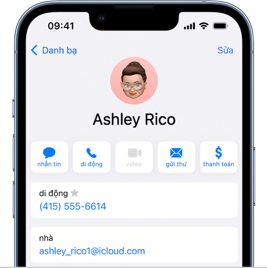 Một thẻ liên hệ trong ứng dụng Danh bạ.