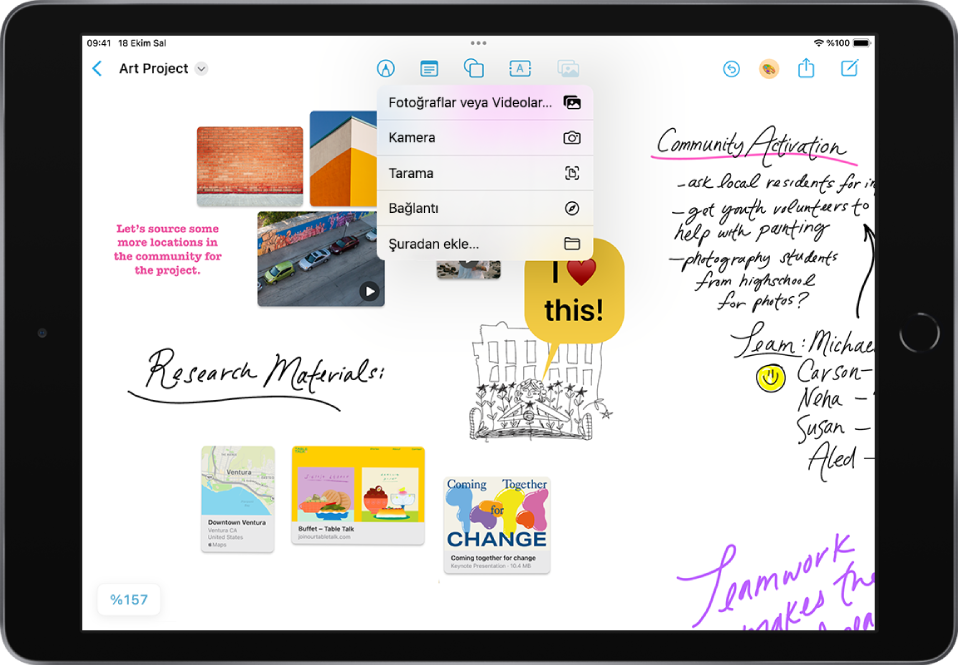 Freeform panosunda Ortam ekleme menüsü.