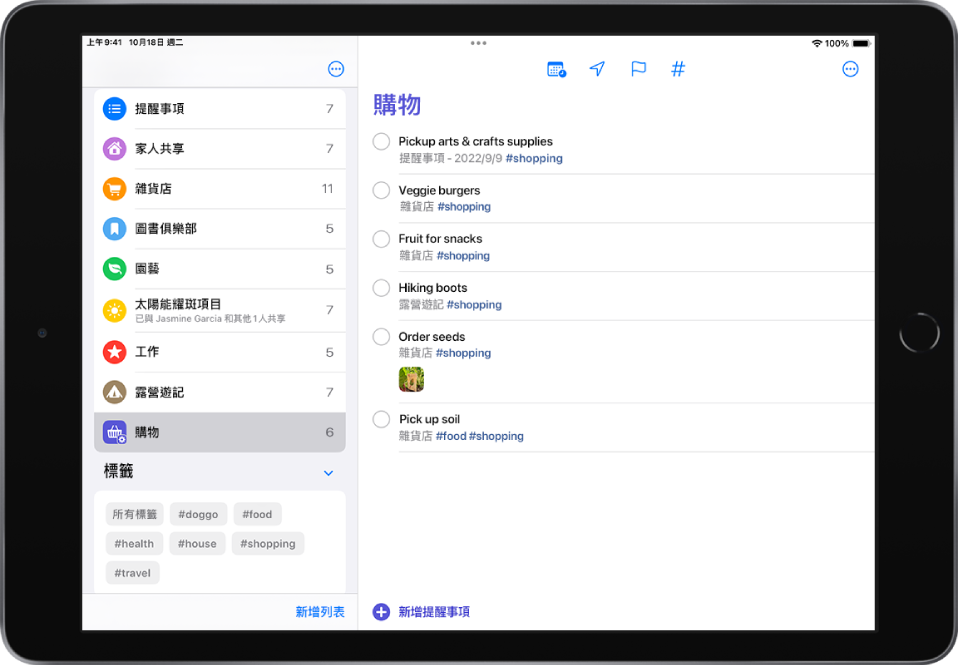 畫面左側顯示列表。「標籤瀏覽器」位於左下角。
