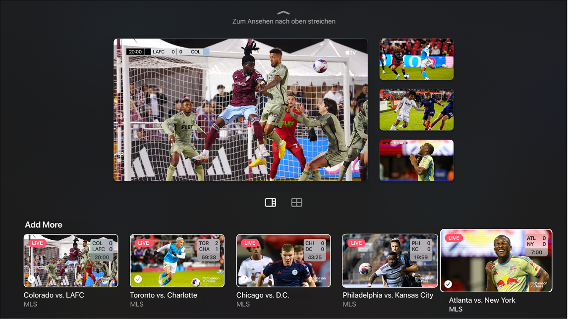 Bildschirm mit Layoutoptionen für die Mehrfachansicht