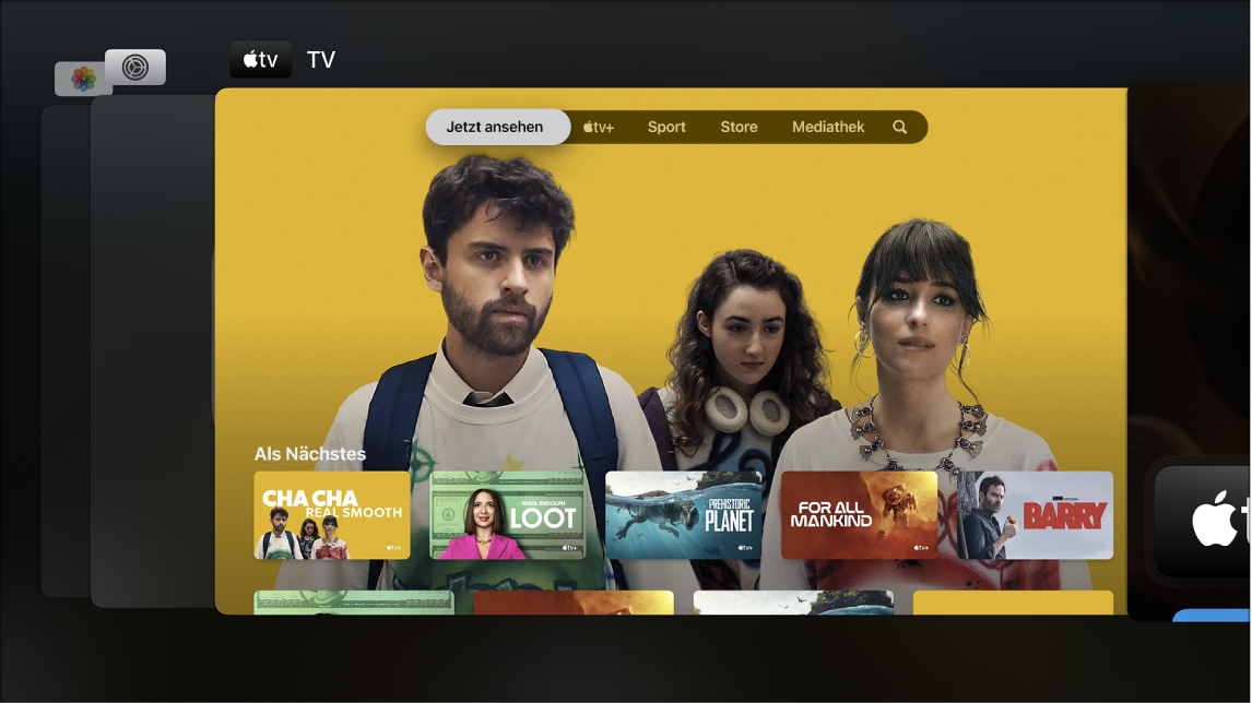Apple TV-Bildschirm mit App-Umschalter