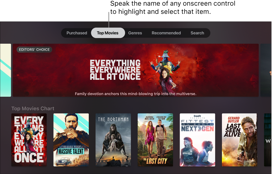 iTunes Movie Store showing menu queries that can be spoken
