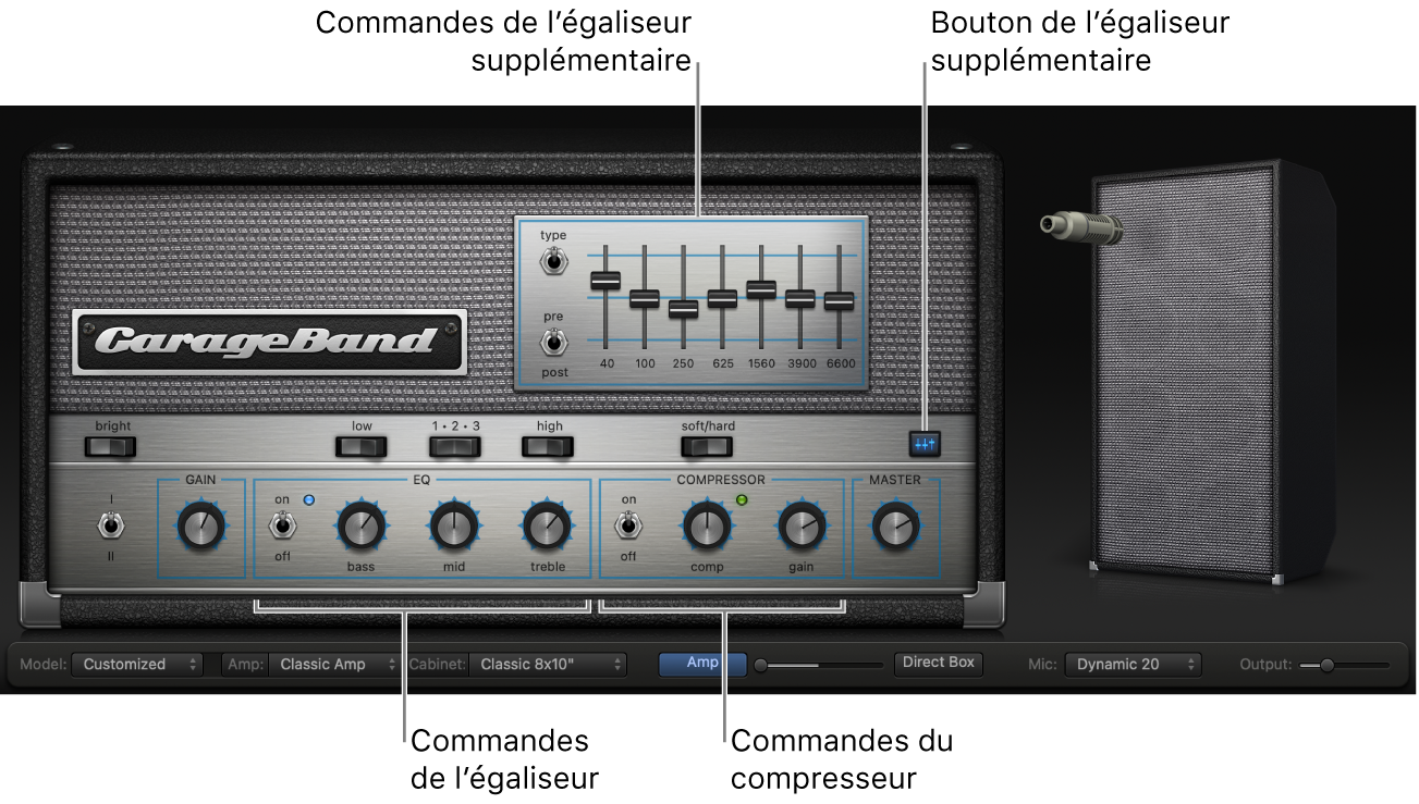 Bass Amp Designer, avec les commandes EQ et Compressor.