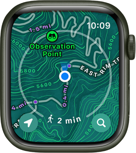 L’Apple Watch affichant une carte topographique.