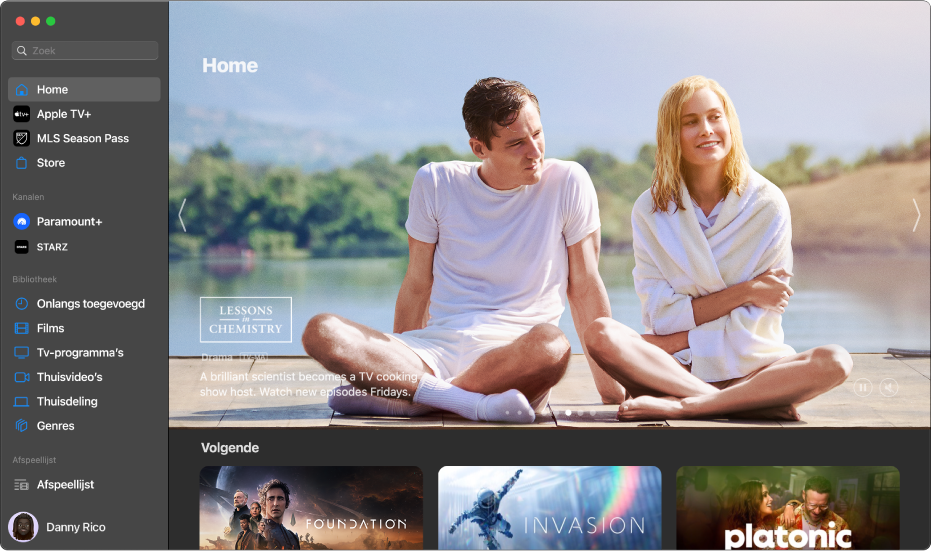 De Apple TV-app met 'Home' geopend.