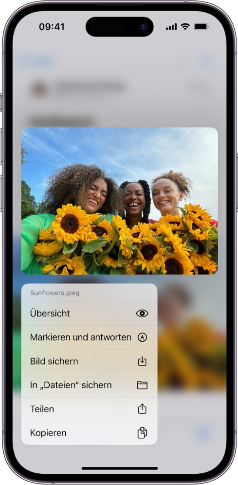 Ein ausgewählter E-Mail-Anhang mit der Liste möglicher Aktionen.
