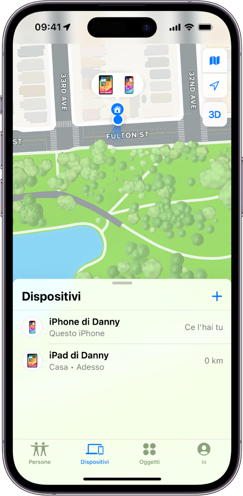 La schermata di Dov’è mostra due dispositivi che si trovano a casa.