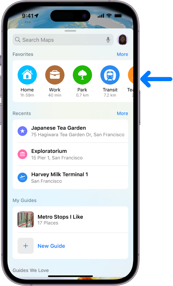 Një kartë kërkimi tregon disa të preferuara pranë krye.