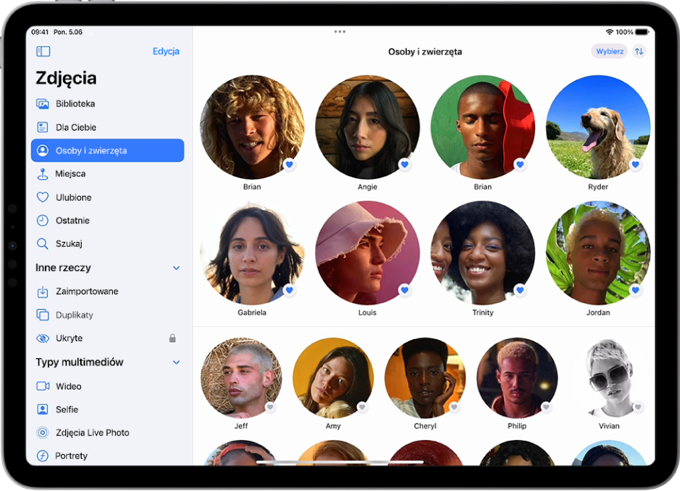 Ekran Osoby i zwierzęta w aplikacji Zdjęcia.