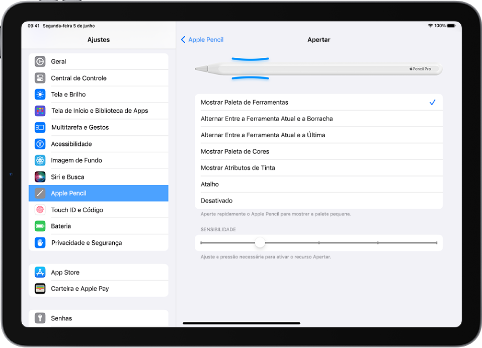 Tela para escolher a ação do ajuste de apertar.