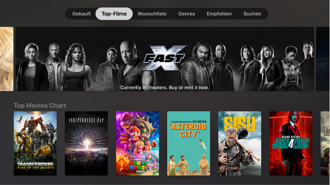 Startseite für iTunes Movies