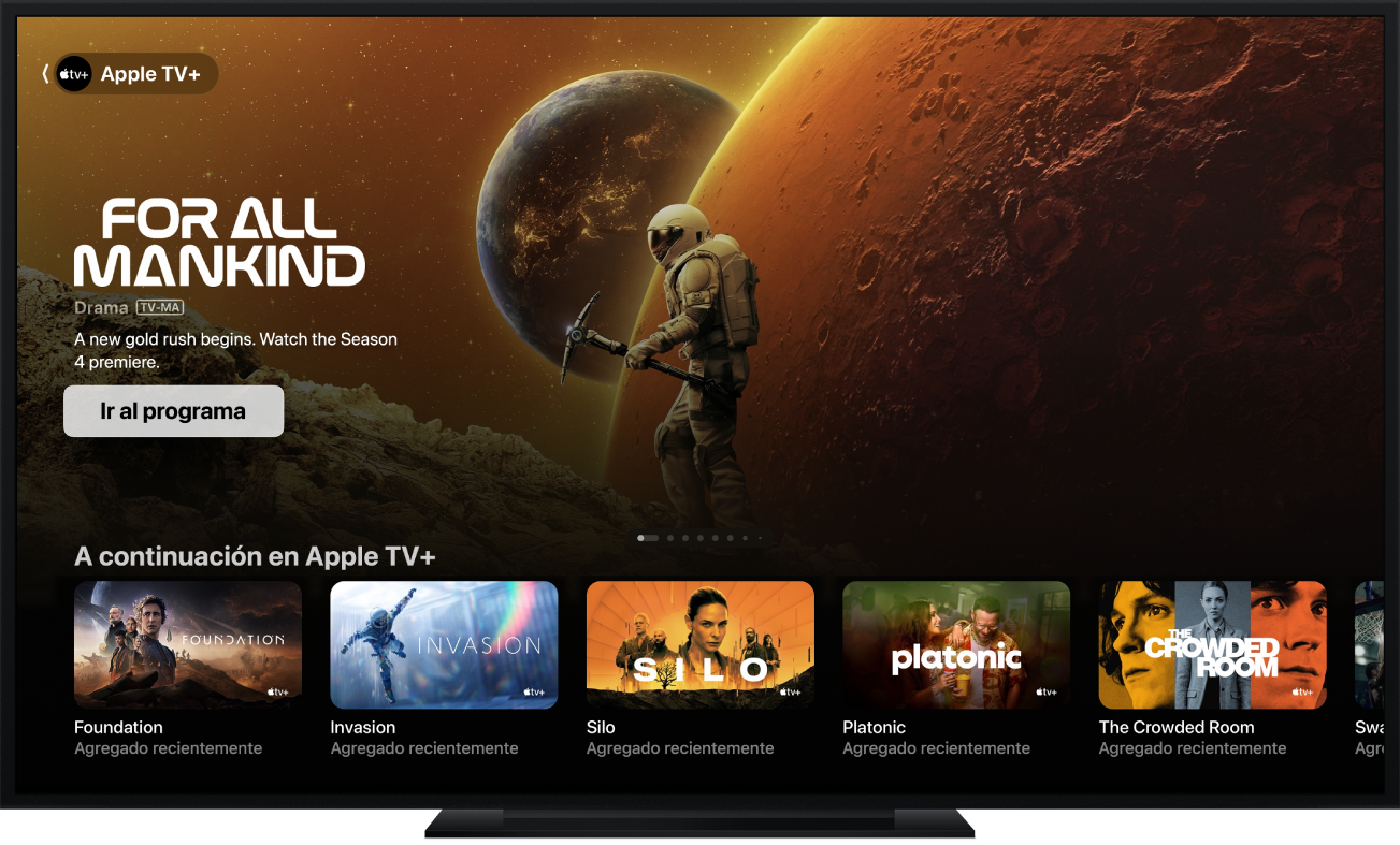 Un Apple TV mostrando la app Apple TV