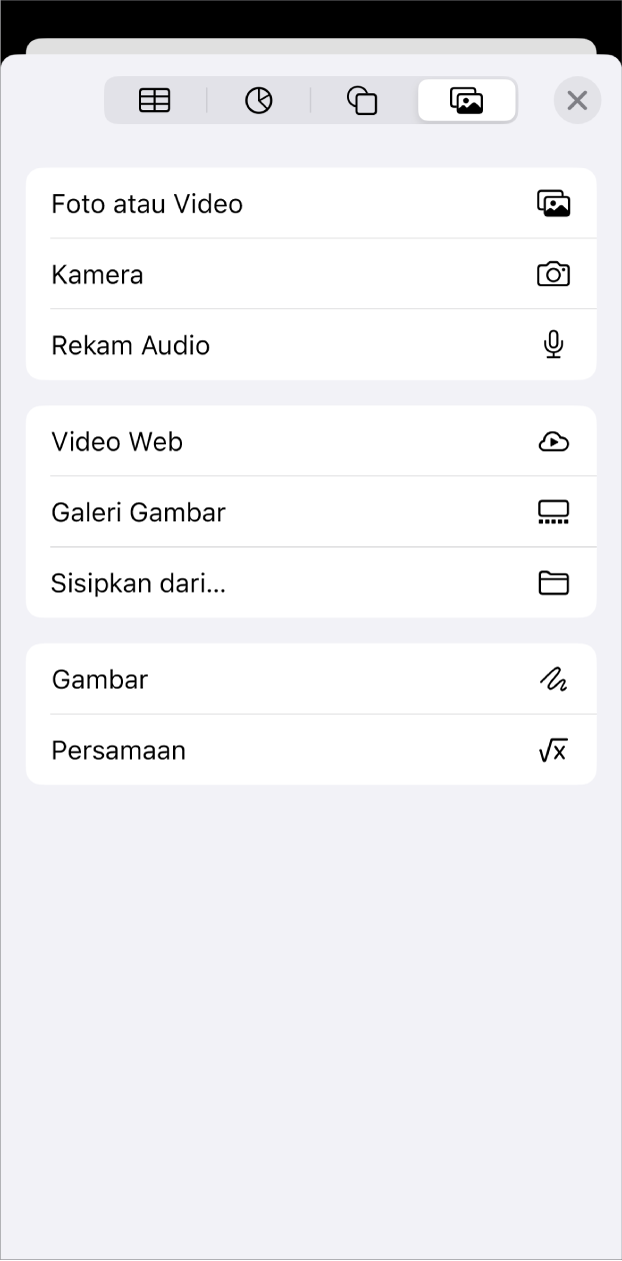 Menu Tambah Media ditampilkan.