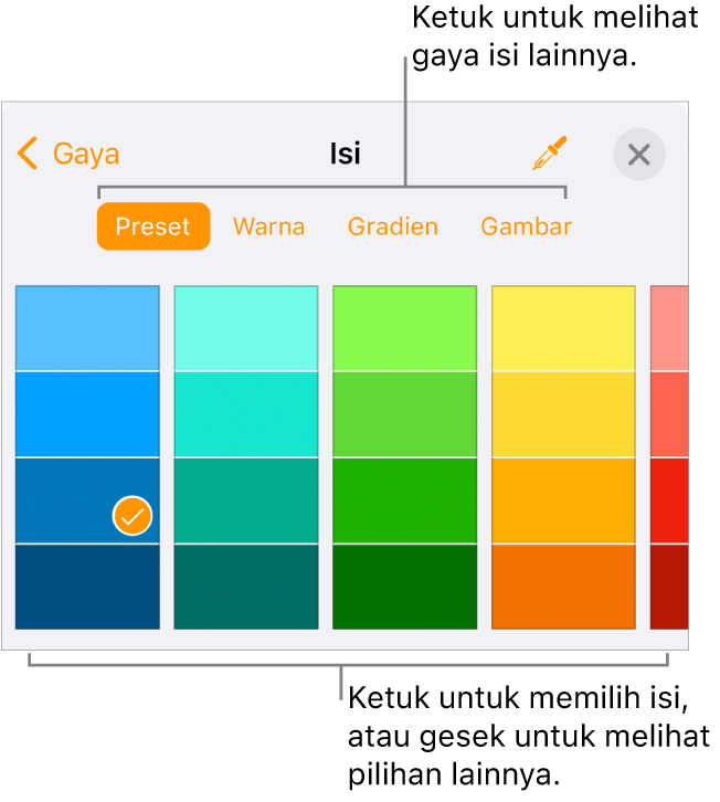 Pilihan Isi di tab Gaya pada tombol Format.